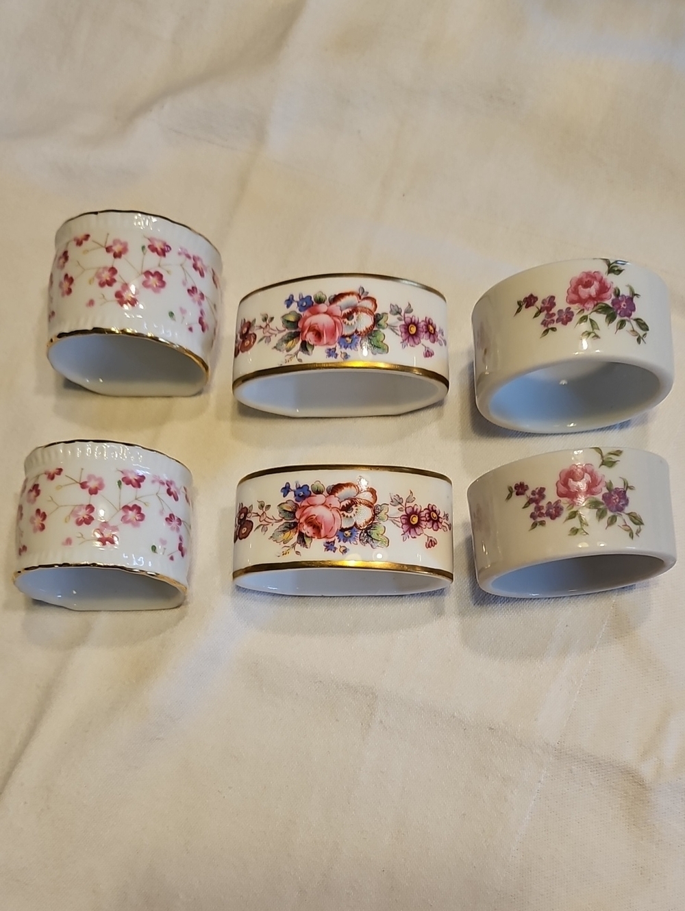 Porcelain Pink Floral Napkin Rings with Gold Trim